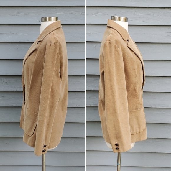 Vintage 70s Western Boho Tan Corduroy Single Button Blazer Coat Jacket Medium - Picture 2 of 4